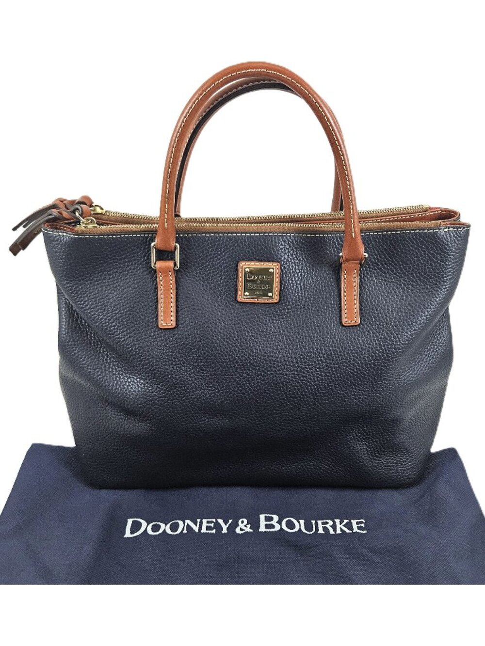 Dooney & Bourke Willa Zip Satchel Midnight Blue Tan Pebble Leather Handbag Purse